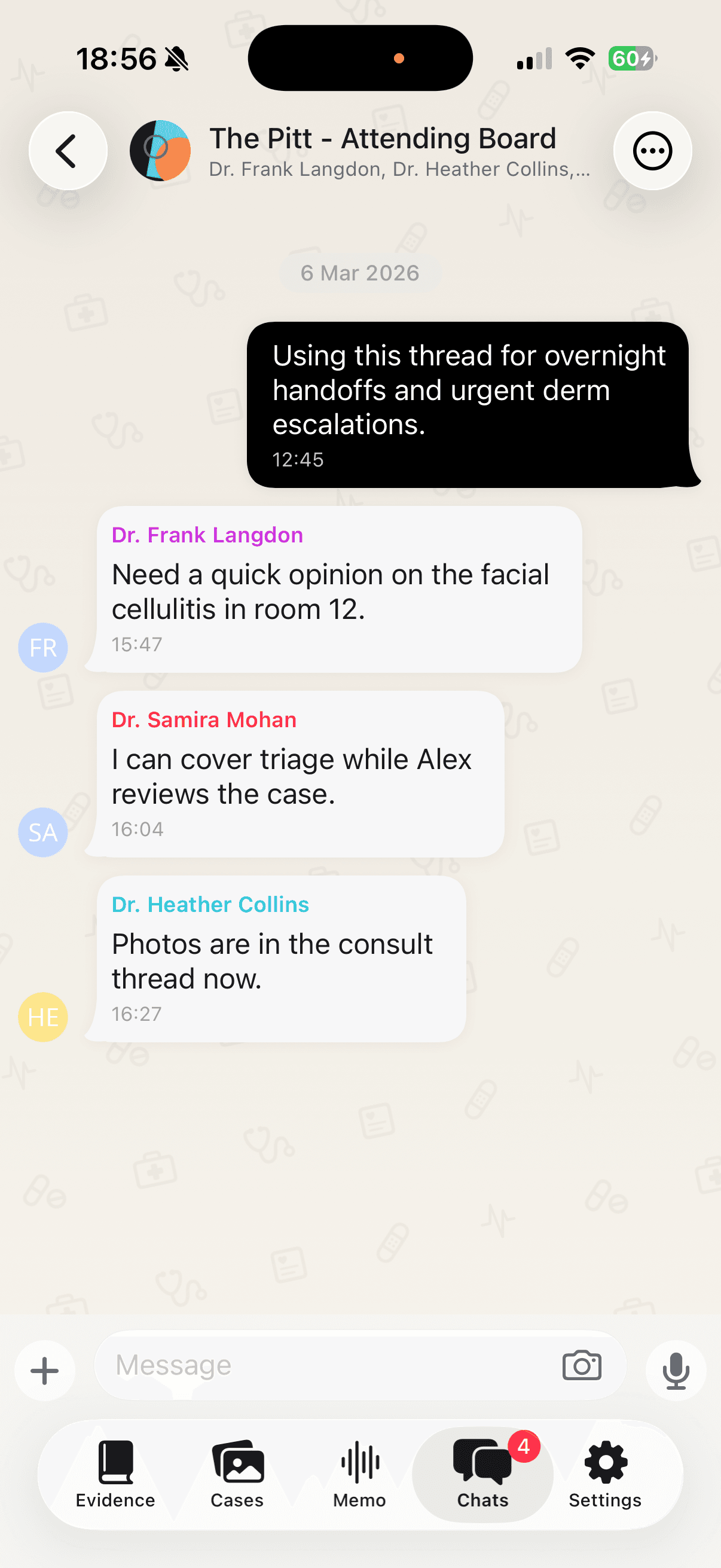 Peak Skin Connect secure clinical messaging conversation