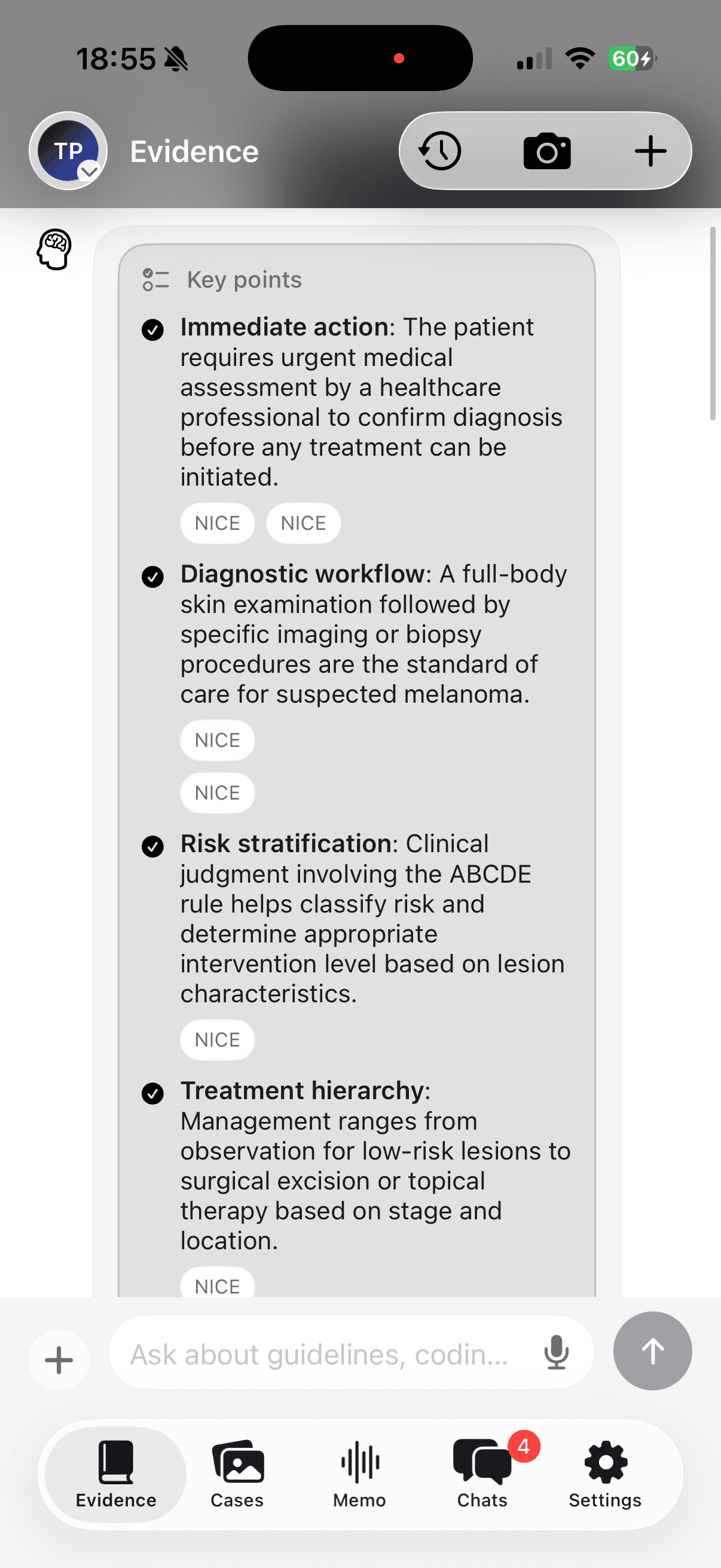 Evidence references and citations from dermatology guidelines